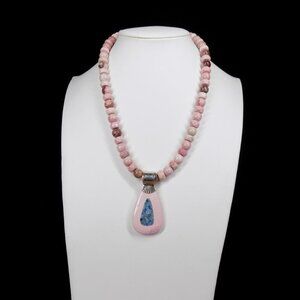 Jay King DTR Pink Opal Bead Necklace Australian Opal Inlay on Pink Opal Pendant